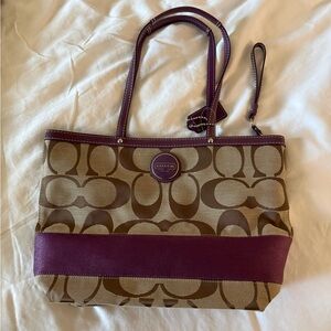 Coach Tan and Purple Women's Tote Bag